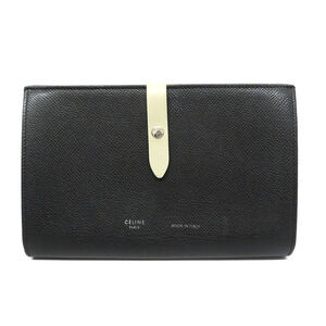 Celine Strap Multi Function Long Wallet Leather Black White